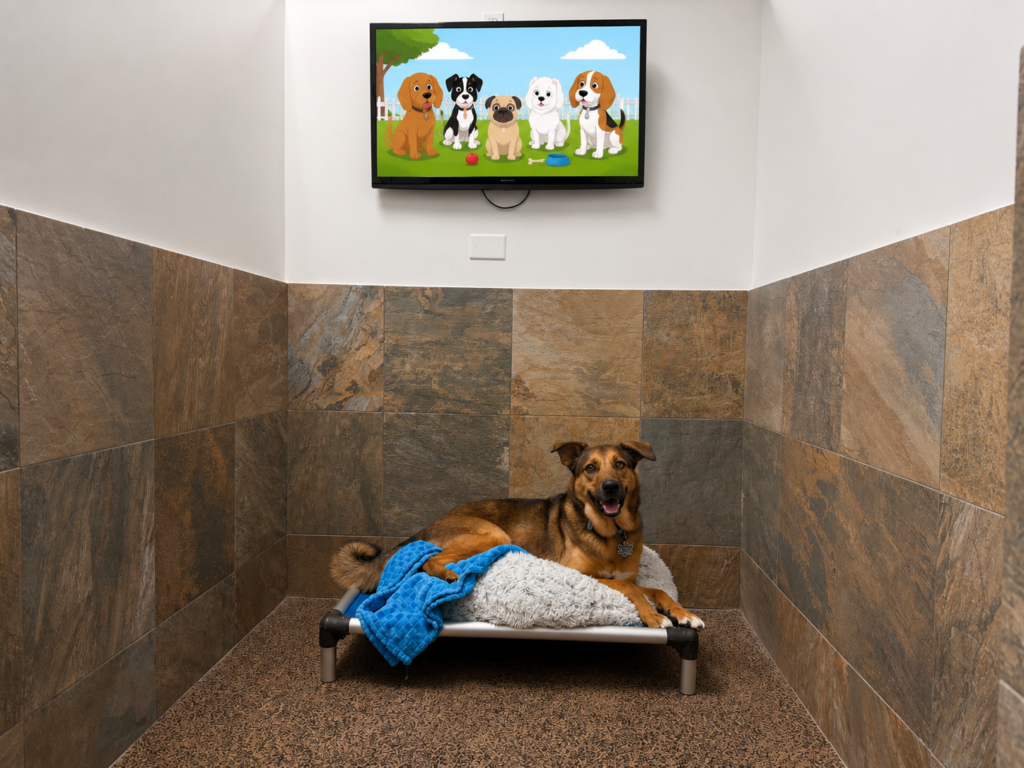 Standard dog boarding suite at D Pet Hotels Scottsdale
